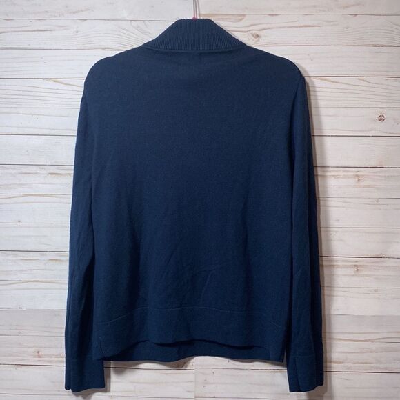 J Crew Blue Merino Wool Blend Quarter Zip Pullover Mock Neck Sweater - Picture 14 of 16
